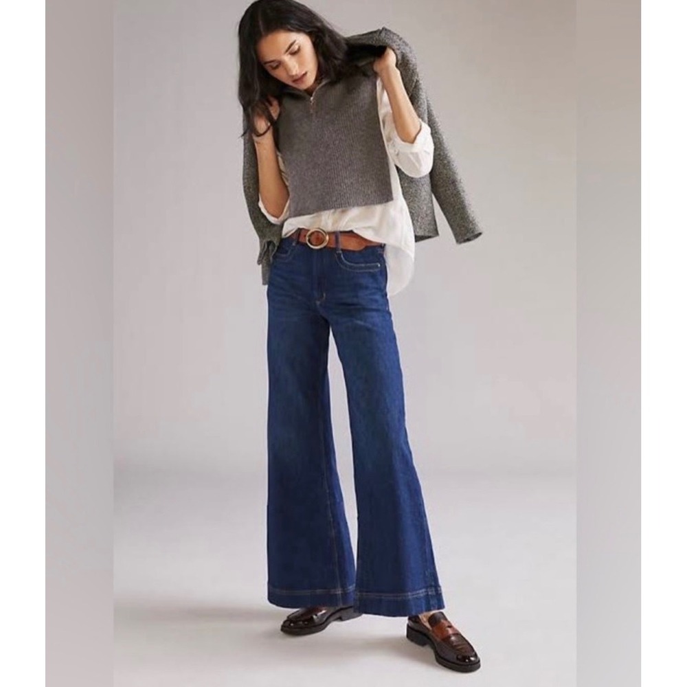 Maeve Anthropologie High Rise Wide Leg Jeans Dark Wash Denim Size 26 Boho